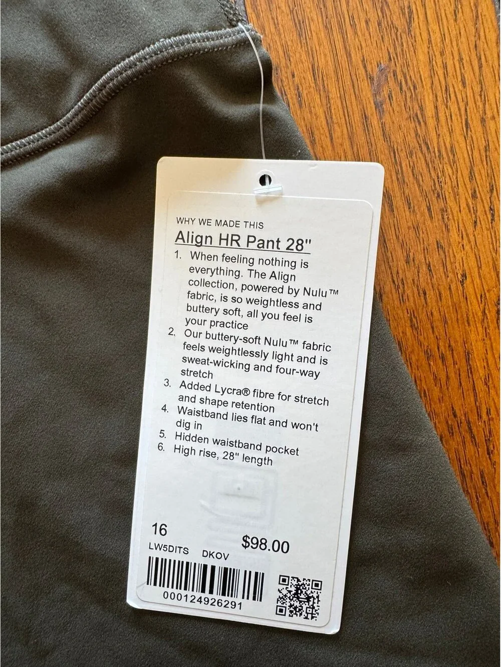 Lululemon Align High Rise 28” Dark Olive Size 16 NWT
